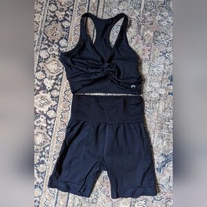 Astoria Black Twisted Crop Top and High-Waisted Shorts Set